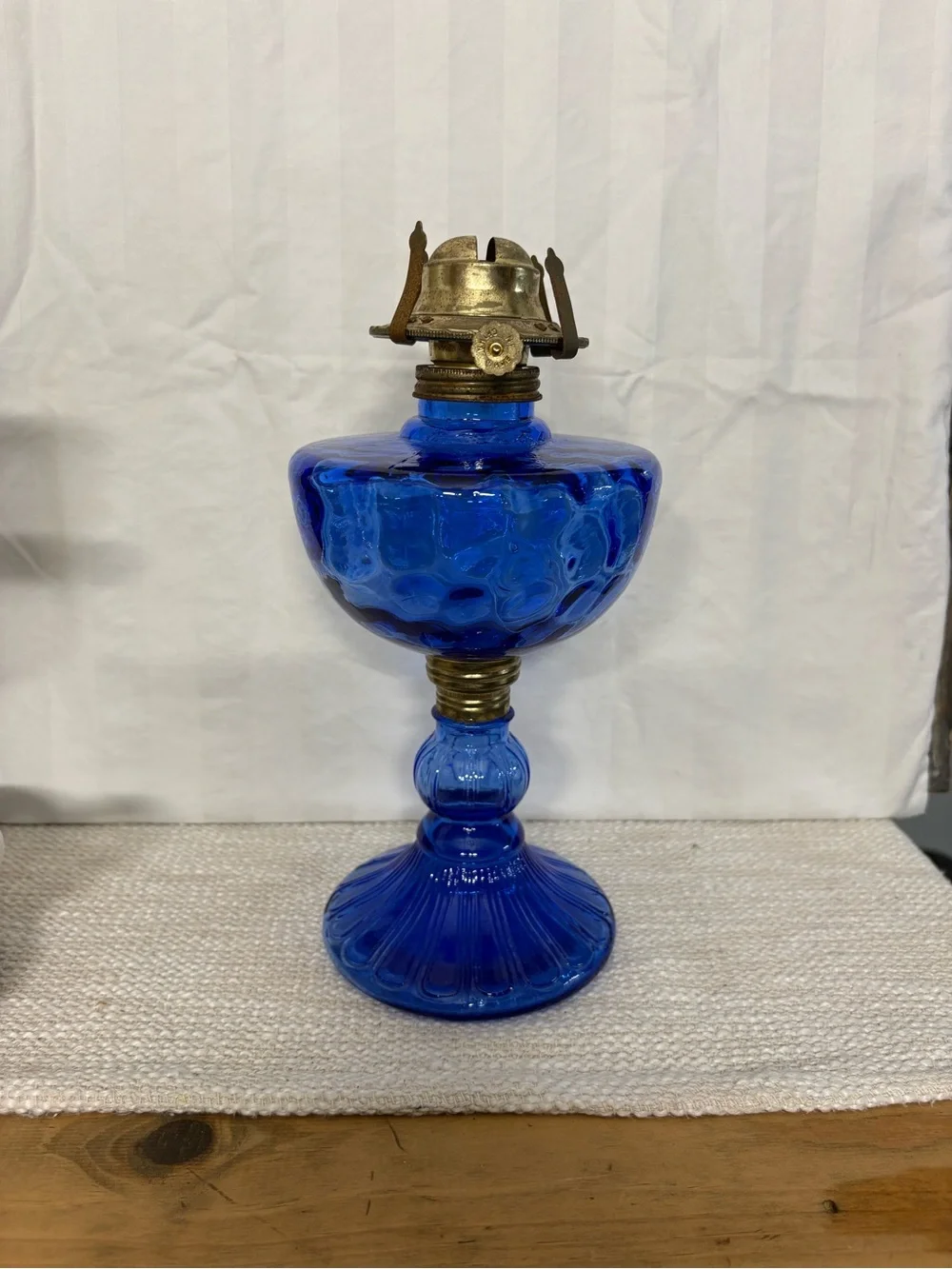 Cobalt Blue Glass Oil Lamp